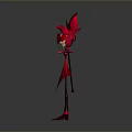 Red 3D Stylized Character Creature Design With Pointed Ears And Extended Arms