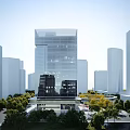 Aerial Planning of Modern High Rise Building with Urban Greenery Plaza and Surrounding Structures