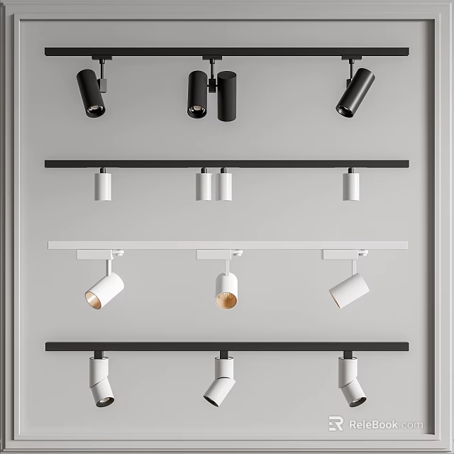 Modern Black And White Track Mounted Downlights And Spotlights With Adjustable Angles For Interior Lighting 3d model 