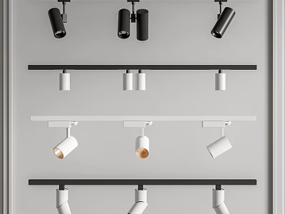 Modern Black And White Track Mounted Downlights And Spotlights With Adjustable Angles For Interior Lighting 3d model