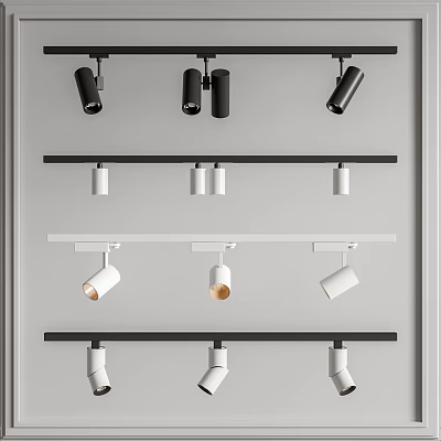 Modern Black And White Track Mounted Downlights And Spotlights With Adjustable Angles For Interior Lighting 3d model