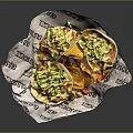 Fresh Tacos Topped with Guacamole and Tortilla Chips in TACOS Printed Paper Wrap