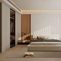 Modern Bedroom Interior Design With Minimalist Bed Wooden Wardrobe And Pendant Light