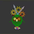 Cartoon Brown Owl Character With Red Eyes Gear And Knife On Head
