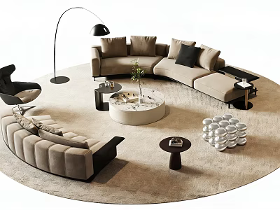 Modern Living Room Interior With Beige L Shaped Sofa Round Coffee Table And Floor Lamp 3d model