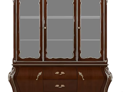Elegant Wooden Display Cabinet With Glass Doors And Carved Drawer Details 3d model