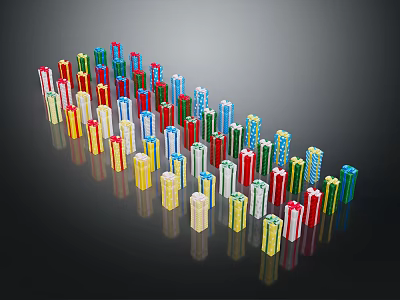 Colorful Dominoes Arranged In A Row With Various Colors And Reflective Effect For Daily Use 3d model