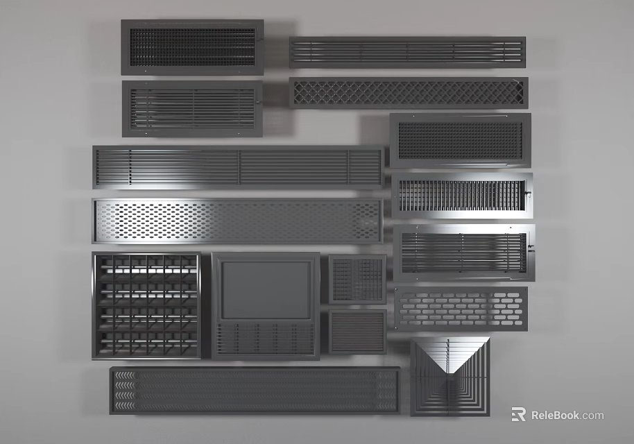 Various Air Conditioner Vents With Metal Grille Designs And Different Sizes 3d model 