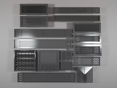 Various Air Conditioner Vents With Metal Grille Designs And Different Sizes 3d model