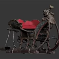 Vintage Children's Play Equipment With Red Cushion And Carved Rocking Chair Design