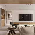 Modern Living And Dining Room Interior With Beige Sofa Coffee Tables And Pendant Light