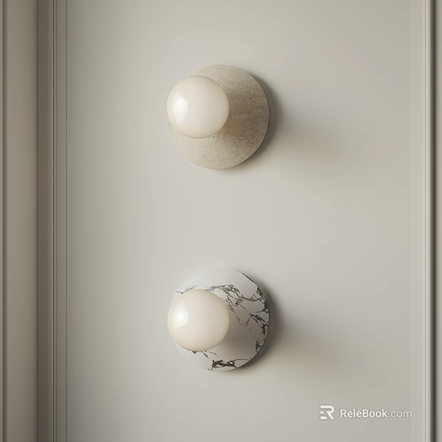 Modern Wall Sconces With Marble Texture And Neutral Base Mounted On Light Wall 3d model