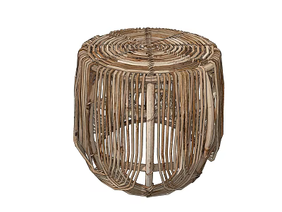 Natural Rattan Round Stool With Intricate Woven Design For Home Decor 3d model