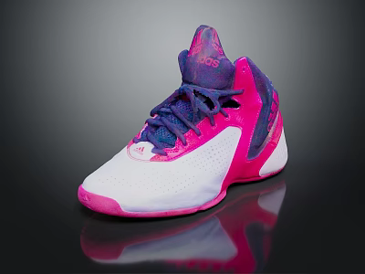 High Top Basketball Shoes With Pink Purple And White Colorful Design And Lace Up Style 3d model