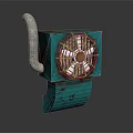 Rusty Green Industrial Fan With Metal Pipe Exhaust And Grid Protected Blades