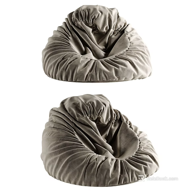 Two Gray Soft Fabric Cozy Bean Bag Chairs for Living Room Seating 3d model 