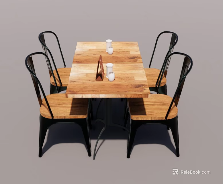 Modern Dining Table Set With Wooden Tabletop And Metal Frame Chairs 3d model 