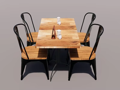 Modern Dining Table Set With Wooden Tabletop And Metal Frame Chairs 3d model