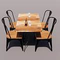 Modern Dining Table Set With Wooden Tabletop And Metal Frame Chairs 3d model