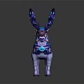 Mythical White Deer With Blue Glowing Antlers And Elegant Purple Decorative Saddle