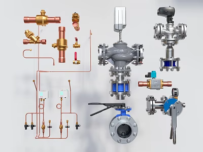 Assorted Industrial Valves Pipe Fittings And Mechanical Control Components 3d model