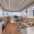 Modern Elegant Living Room Interior With Beige Sofa Wooden Floor Large Windows And TV