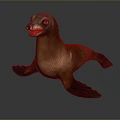 Brown Sea Lion Game Movie Character in Lying Pose with Realistic Texture and Detailed Features