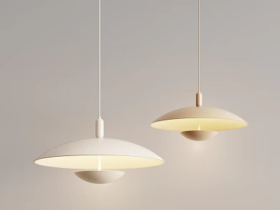 Two White Minimalist Dome Shaped Pendant Lights Hanging in Light Colored Background 3d model