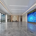 Modern Lobby Interior Design With Large Screen Reception Desk Green Plants And Marble Floor