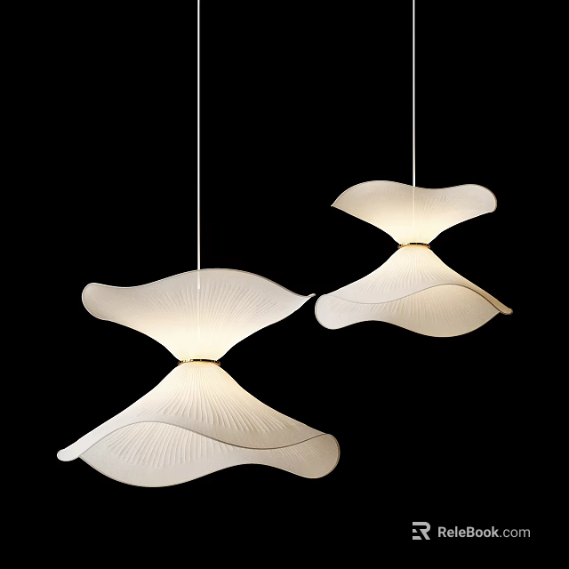 Two Modern White Petal Shaped Pendant Lights With Soft Glowing Design 3d model 