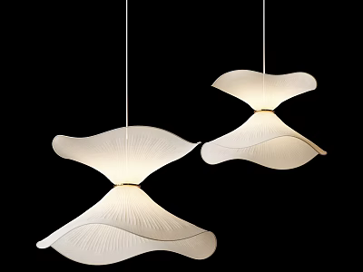 Two Modern White Petal Shaped Pendant Lights With Soft Glowing Design 3d model