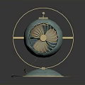 Modern Teal And Gold Electric Fan Featuring Circular Frame And Stable Base 3d model
