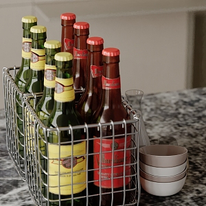 Kitchen ornaments seasonings bottle beer bottle wringing iron rack kitchen supplies 3d model