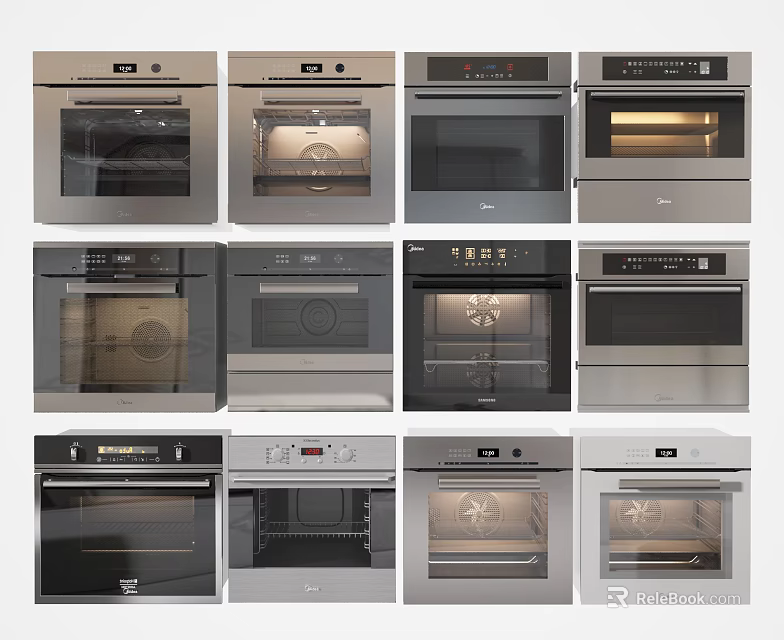 Modern Kitchen Appliances Featuring Various Ovens In Different Styles And Designs 3d model
