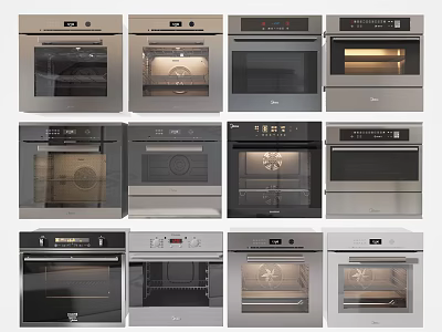 Modern Kitchen Appliances Featuring Various Ovens In Different Styles And Designs 3d model
