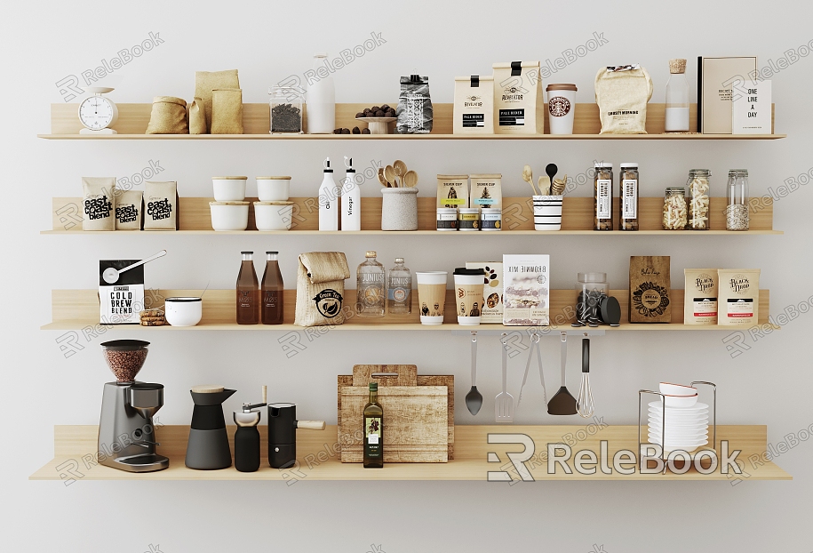 Kitchen Supplies Combination Coffee Bag Coffee Bean Food Beverage Drink Coffee Machine Cutting Board Rack Combination model