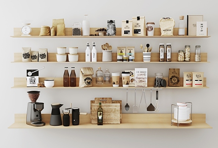 Kitchen Supplies Combination Coffee Bag Coffee Bean Food Beverage Drink Coffee Machine Cutting Board Rack Combination 3d model