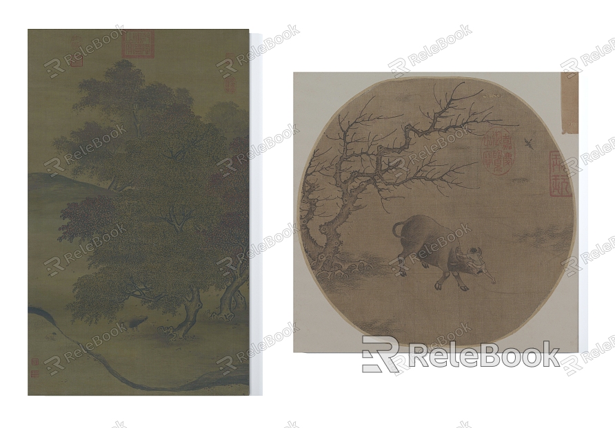 Chinese Southern Song Dynasty Li Tang Qiu Lin Fang Calf Picture Cattle Picture Hanging Picture model