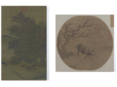 Chinese Southern Song Dynasty Li Tang Qiu Lin Fang Calf Picture Cattle Picture Hanging Picture model