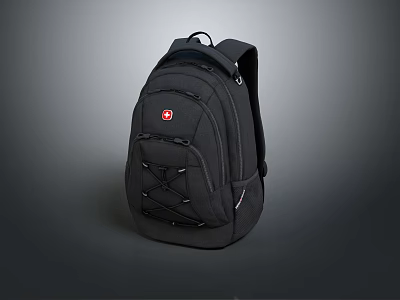 Black Backpack With Red Logo Multiple Pockets Adjustable Straps Functional Design 3d model