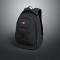 Black Backpack With Red Logo Multiple Pockets Adjustable Straps Functional Design