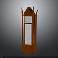 Tall Red Storage Cabinet With Glass Door And Decorative Ornate Top Design