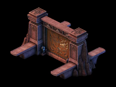 Ancient Egyptian Entrance Gate With Intricate Carved Panels And Stone Pillars 3d model