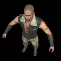 Action Game Movie Character In Black Leather Vest Red Shirt Khaki Pants With Knee Pads