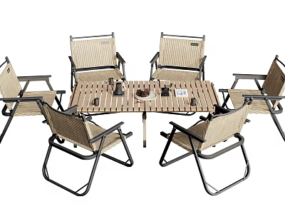 Outdoor Folding Table and Chair Set With Woven Design and Wooden Tabletop 3d model