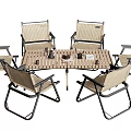 Outdoor Folding Table and Chair Set With Woven Design and Wooden Tabletop