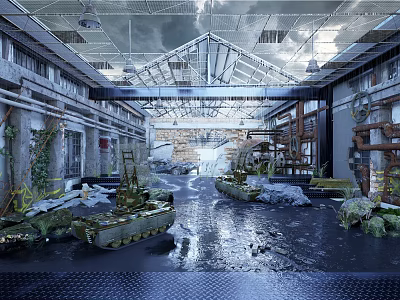 Abandoned Industrial Factory Space With Rusted Tanks Debris And Metal Structures 3d model