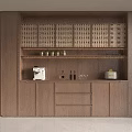 Modern Wooden Sideboard Design With Cabinets Shelves Coffee Machine And Jars