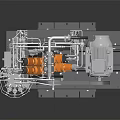Industrial Turbine Engine With Rotating Blades Metal Pipes And Mechanical Components