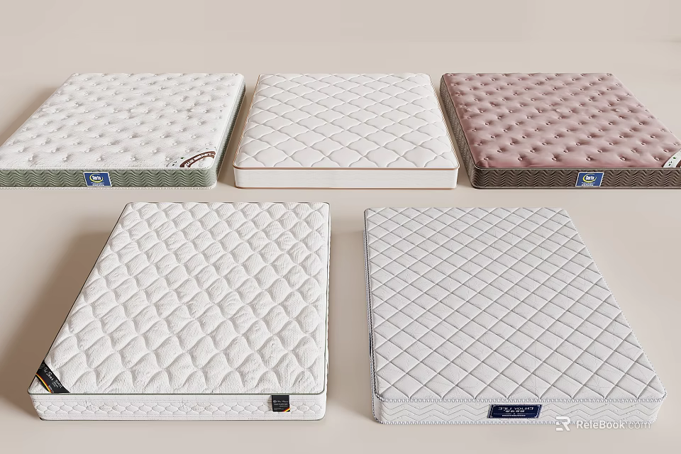 Various Mattresses With Quilted Diamond Patterns And Color Options Displayed 3d model 